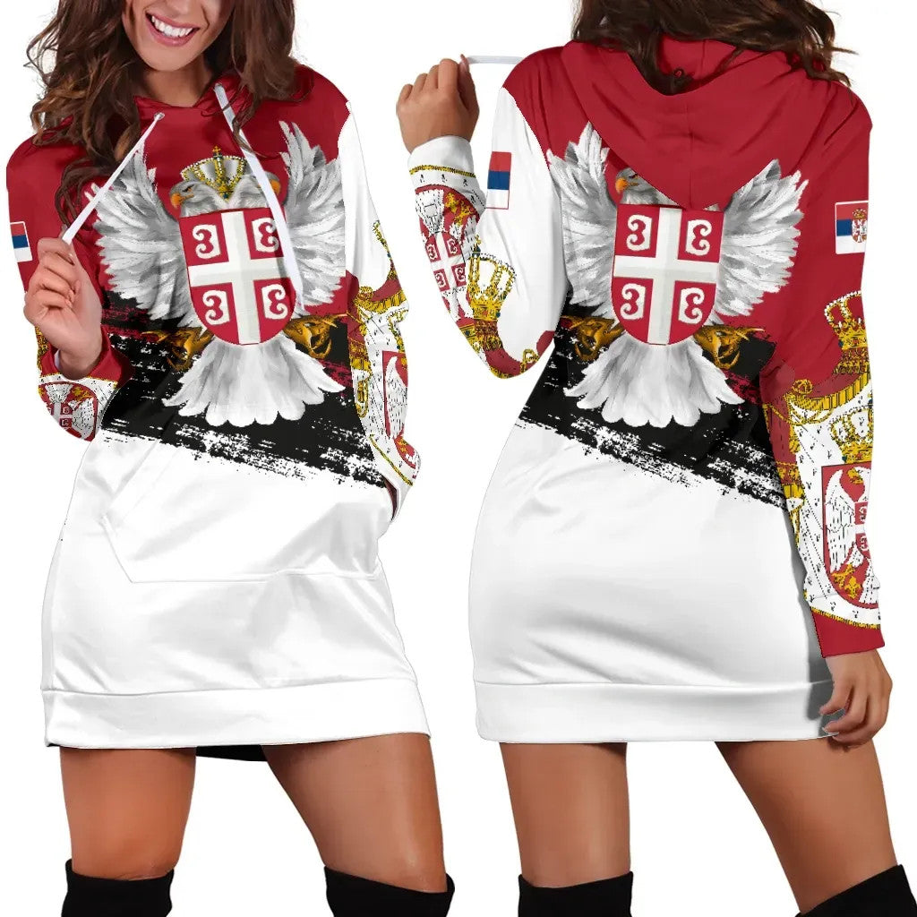 Serbia Hoodie Dress Serbian White Eagle RLT7 - Wonder Print Shop