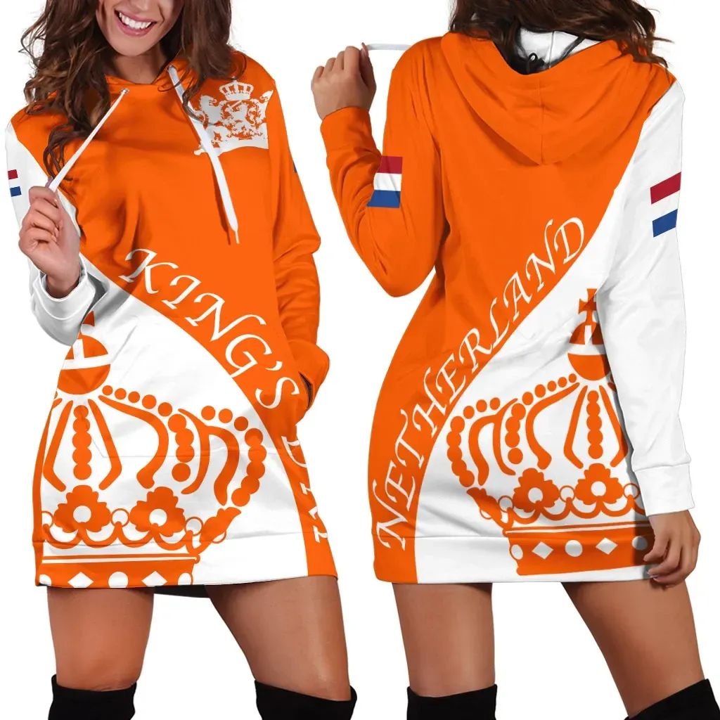 Netherlands Hoodie Dress King Day Crown RLT7 - Wonder Print Shop