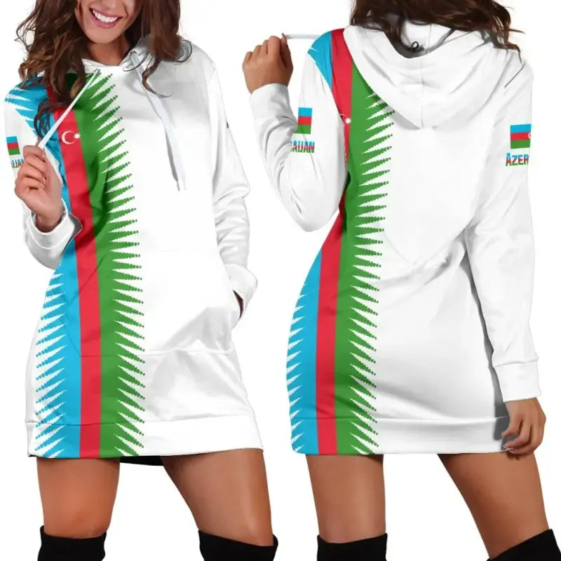 Azerbaijan Hoodie Dress United Flag (White) RLT8 - Wonder Print Shop