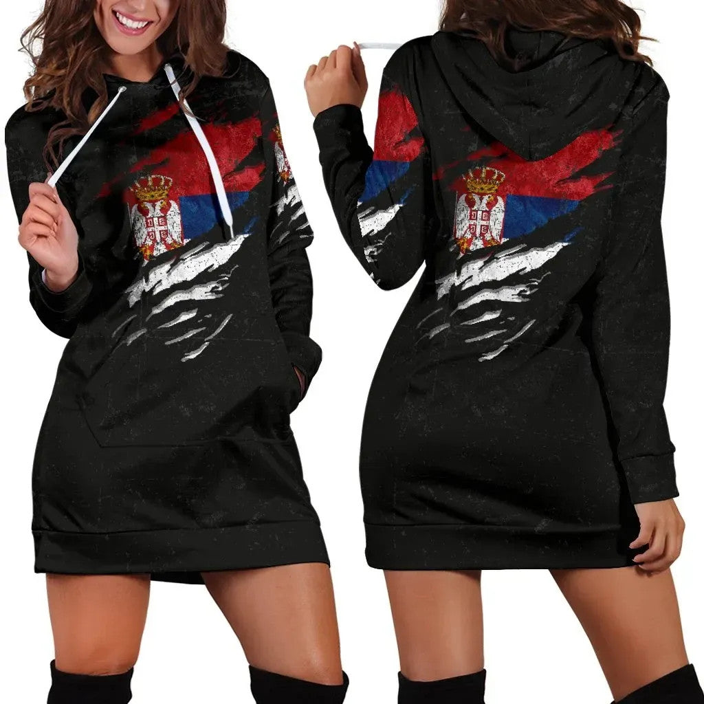 Serbia In Me Women's Hoodie Dress Special Grunge Style RLT7 - Wonder Print Shop