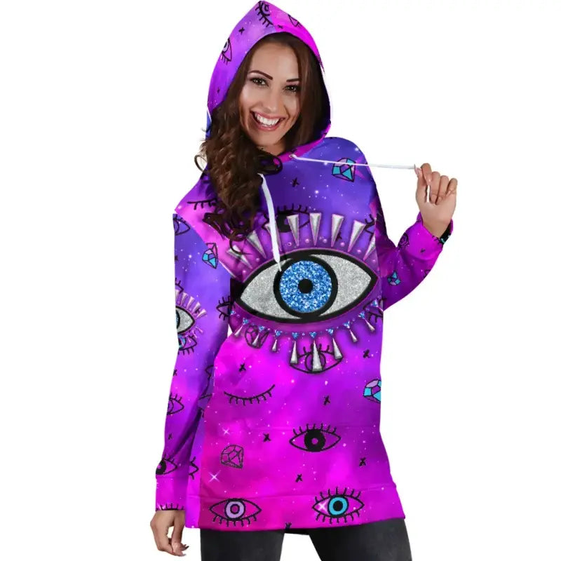 Clothing - Evil Eye Women's Hoodie Dress Simple Style - Pink LT8 - Wonder Print Shop