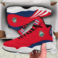 Red/blue Costa Rica flag high-top sneakers with white sole, side emblem detail