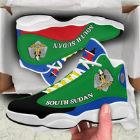 Green high-top sneakers, South Sudan crest and flag panels, white soles