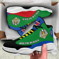 Pair of green high-top sneakers with South Sudan logo, lace-up