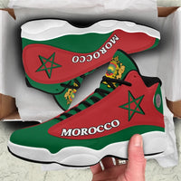 High-top sneaker pair in red and green, star logo and “MOROCCO” on side