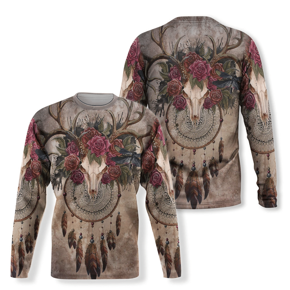 Unisex 3D-printed sweatshirt with floral deer skull and dreamcatcher graphic, multicolor