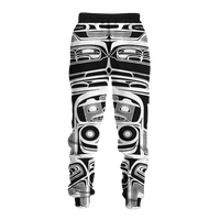 Black-and-white all-over tattoo print sweatpants with elastic waistband and cuffs