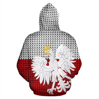 Poland knitted flag pullover hoodie, eagle emblem on back with black-and-red knit
