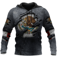 Pullover hoodie with dark gray hood, all-over eagle and armor graphic print