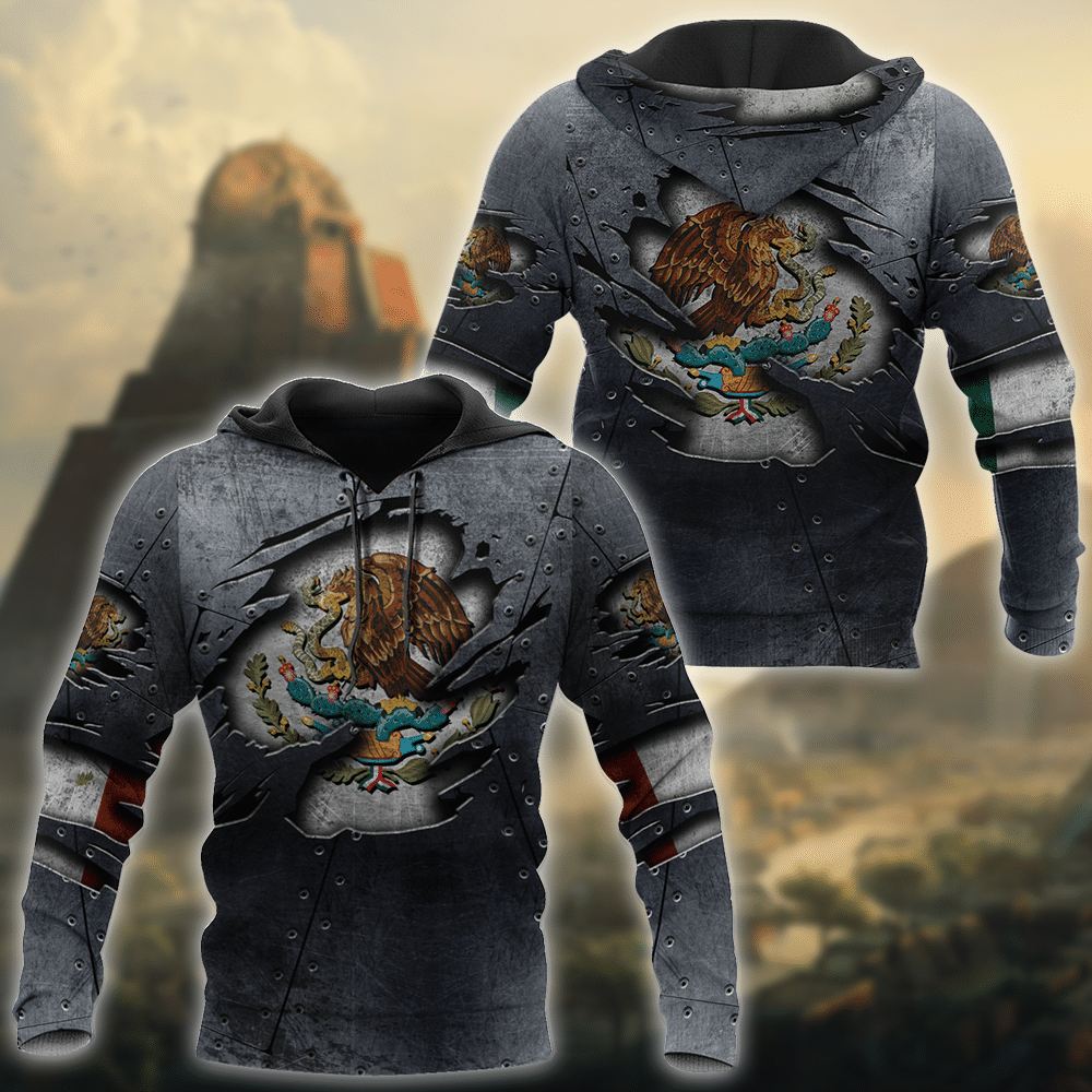 Pullover and zip hoodie shown together, dark gray eagle all-over graphic print