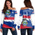 Costa Rica Off Shoulder Sweater Costa Rica Flag Brush RLT13 - Wonder Print Shop