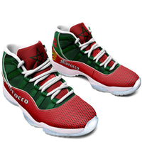 Morocco high-top sneakers pair, green/red panels, white laces and light outsole