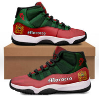 Morocco sneakers: green/red upper, black laces, high-top design
