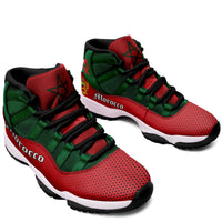 Morocco high-top sneakers pair, green/red panels, black laces and black outsole