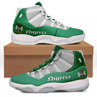 Green Nigeria high-top sneakers, white mesh uppers, black laces, side “Nigeria” logo