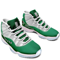 Pair of green Nigeria high-top sneakers with white mesh, white laces, side emblem visible