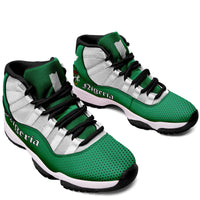 Pair of green Nigeria high-top sneakers with white mesh, black laces, black rubber sole