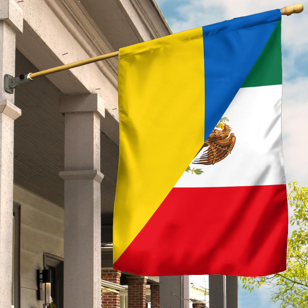 House flag with diagonal Ukraine (yellow/blue) and Mexico (green/white/red) sections
