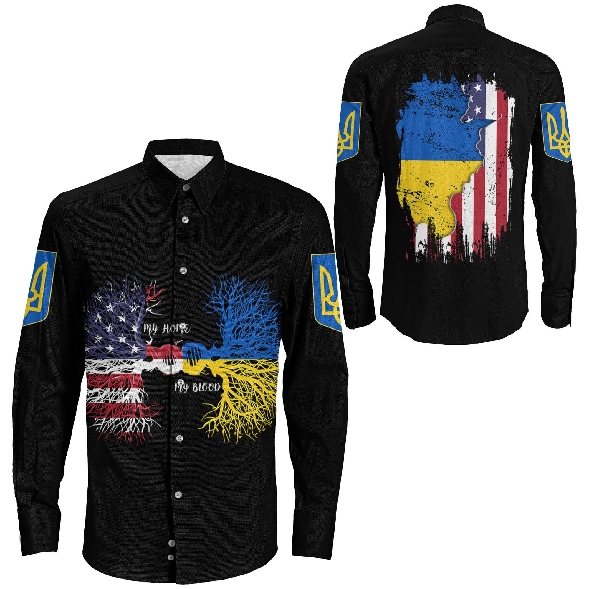 Ukraine With United States DNA Long Sleeve Button Shirt RLT7 - Wonder Print Shop