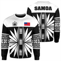 Samoa sweatshirt set showing front and back views, black/white with starburst and SAMOA print