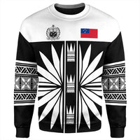Unisex black-and-white sweatshirt with Samoa emblem, flag, and central starburst print