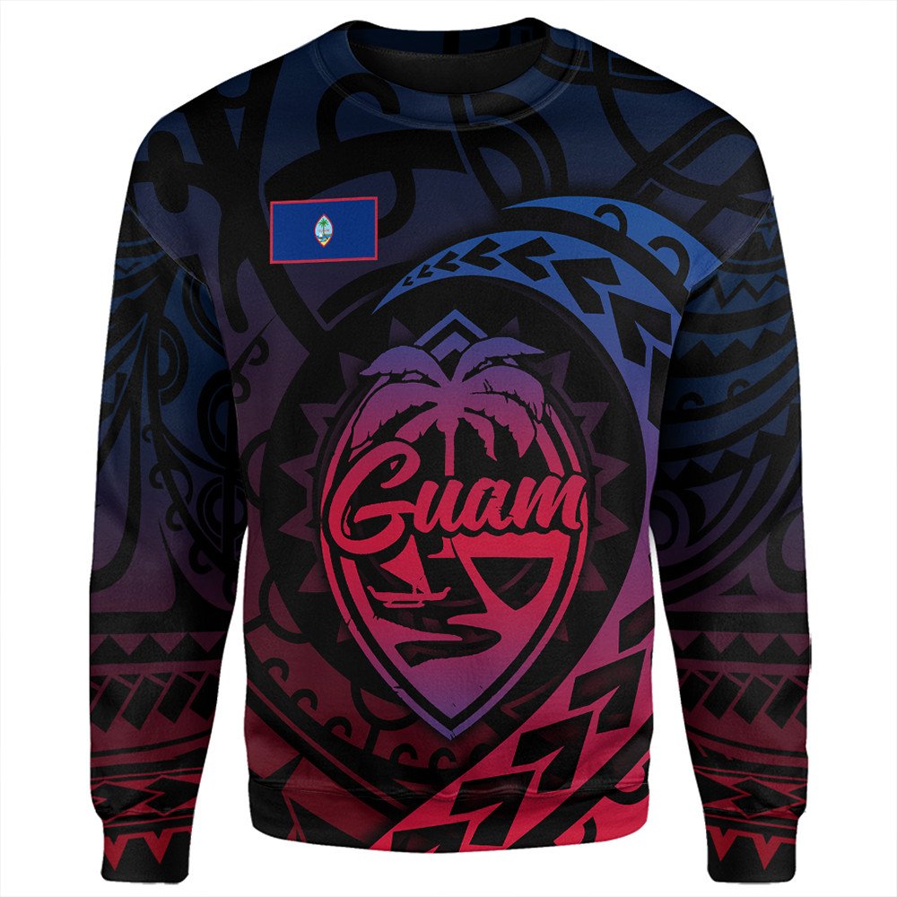 Unisex black Guam Rising graphic sweatshirt, full front with large crest logo