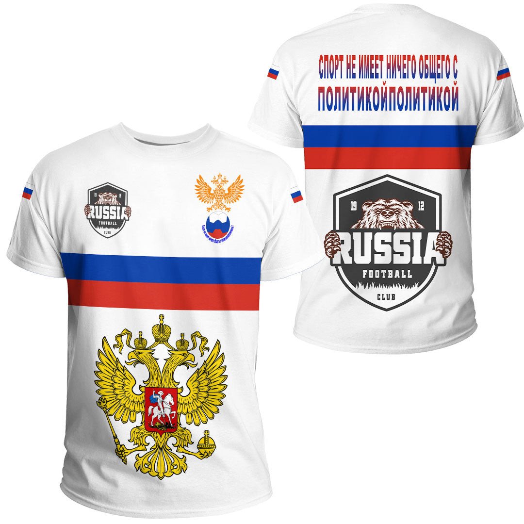 White Russia sport football T-shirt with front crest and blue-red tricolor band