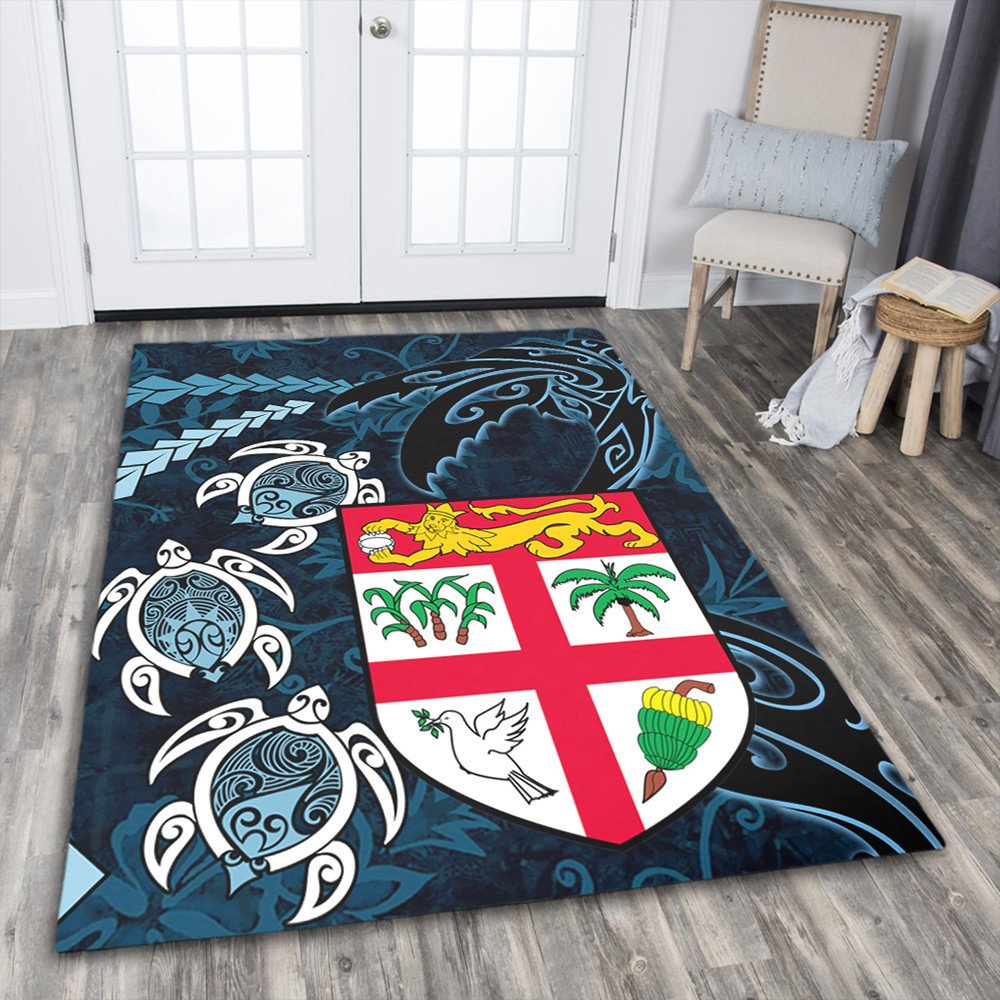 Wonder Print Shop Home Set - Fiji Coat of Arms Turtle Palm Tree Area Rug LT10 - Wonder Print Shop