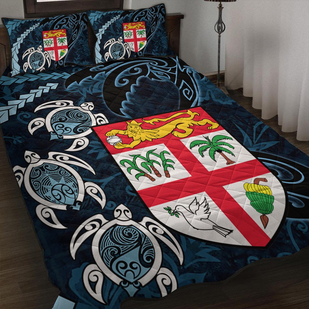 Wonder Print Shop Home Set - Fiji Coat of Arms Turtle Palm Tree Quilt Bed Set LT10 - Wonder Print Shop