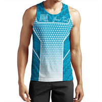 Blue gradient personalized tank top with Polynesian pattern and cursive text on front