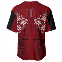 Red Polynesian baseball jersey back with 00 numbers and hibiscus floral print