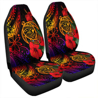Red Polynesian turtle car seat covers: black with hibiscus & tribal art (pair)