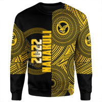 Black unisex sweatshirt, gold Polynesian pattern and Nanakuli class graphic front