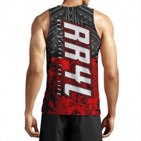 Black/red tank top with large RAIDER FOR LIFE text on back