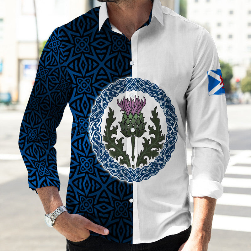 Scotland Half Thistle Celtic Long Sleeve Button Shirt RLT12 - Wonder Print Shop