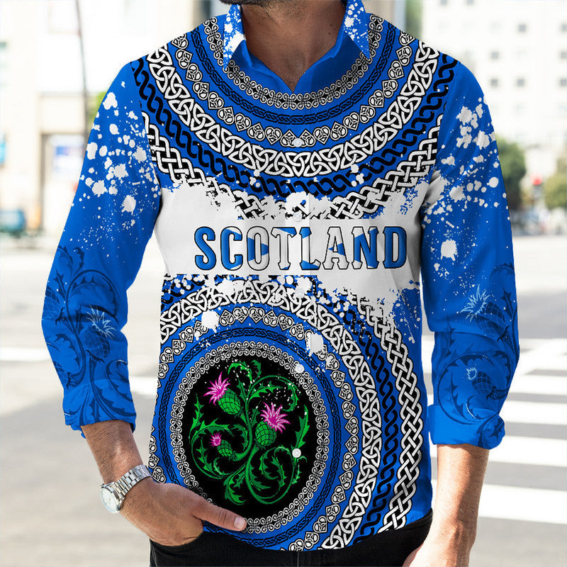 (Custom Text) Scotland Celtic Circle Long Sleeve Button Shirt RLT12 - Wonder Print Shop