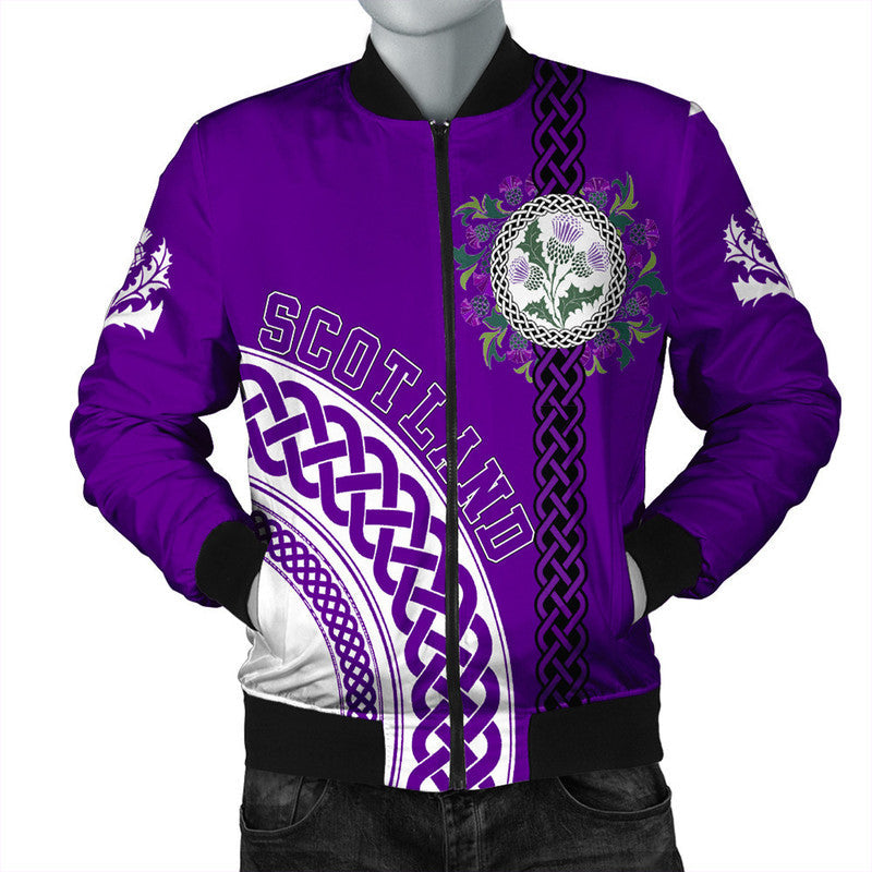 (Custom Text) Scotland Purple Thistle Bomber Jacket RLT12 - Wonder Print Shop