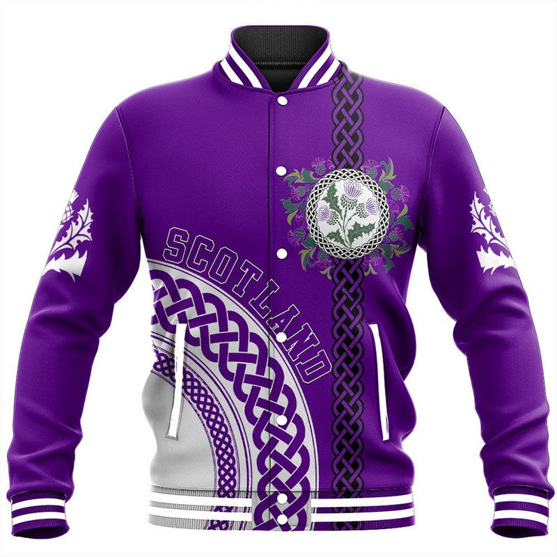 (Custom Text) Scotland Purple Thistle Baseball Jacket RLT12 - Wonder Print Shop