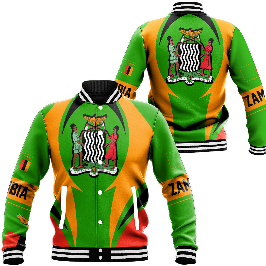 Wonder Print Shop Clothing - Zambia Action Flag Baseball Jacket RLT7 - Wonder Print Shop