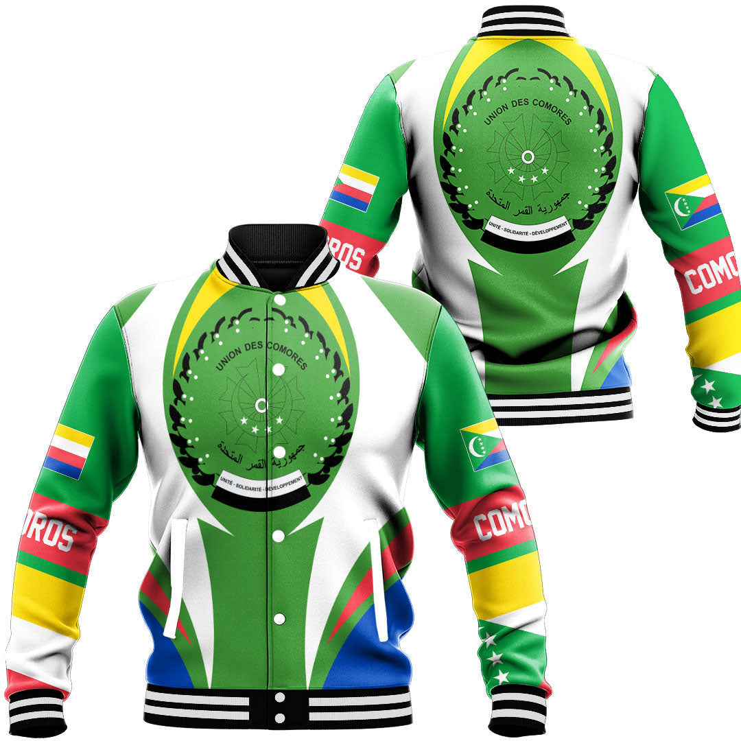 Wonder Print Shop Clothing - Comoros Action Flag Baseball Jacket RLT7 - Wonder Print Shop