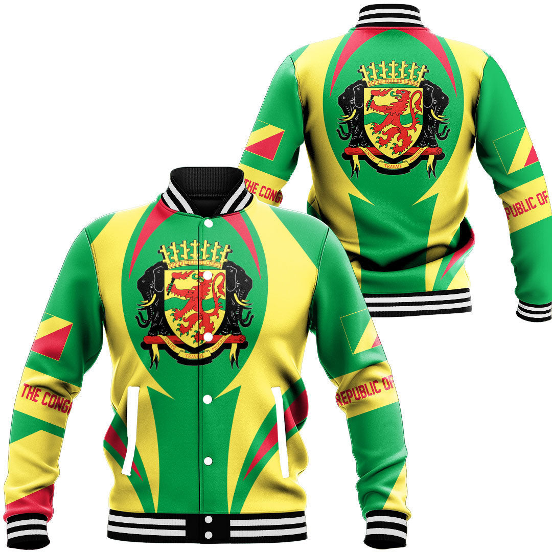 Wonder Print Shop Clothing - Republic Of The Congo Action Flag Baseball Jacket RLT7 - Wonder Print Shop