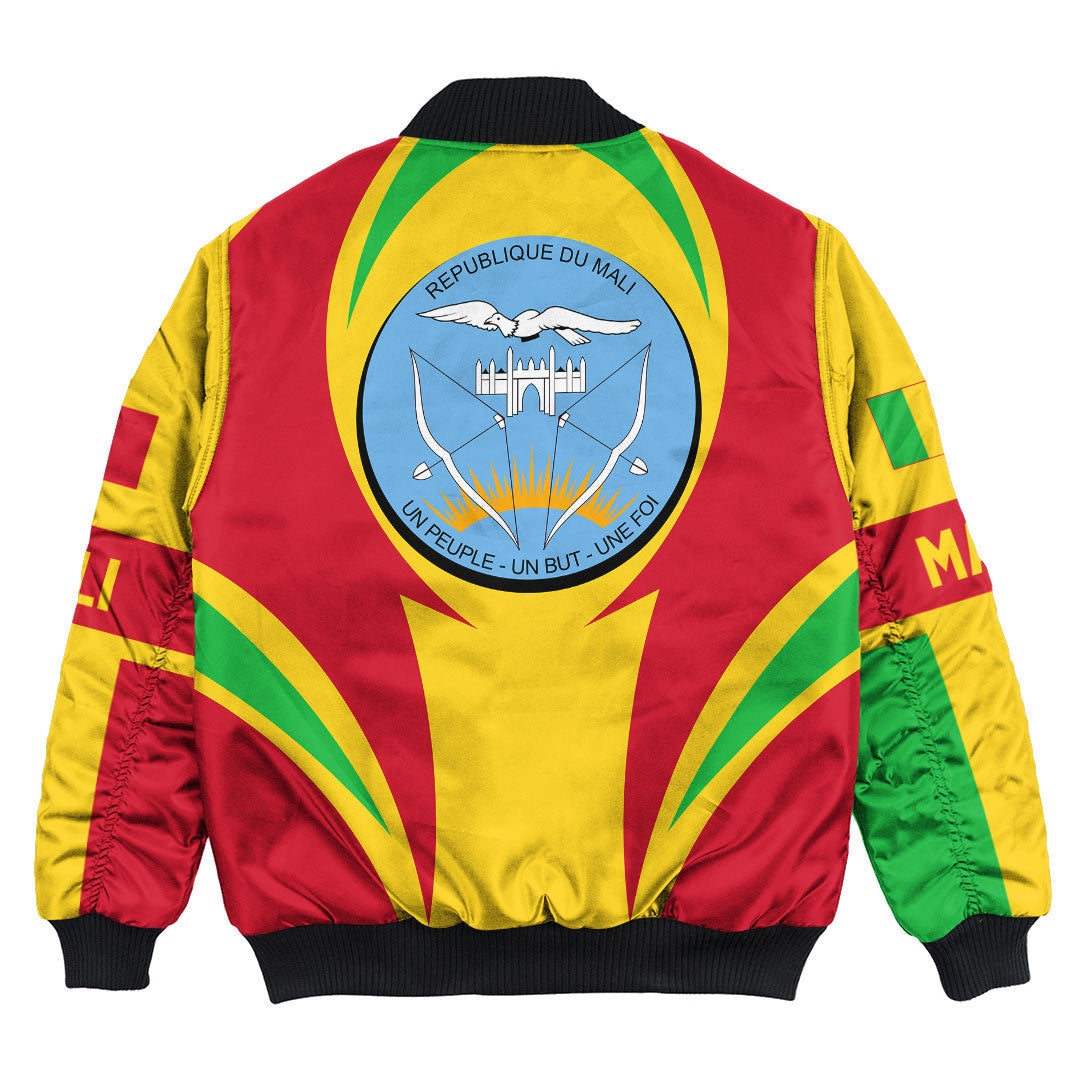 Bomber jacket back with Mali crest circle print, ribbed hem and black cuffs