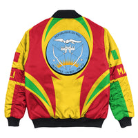 Bomber jacket back with Mali crest circle print, ribbed hem and black cuffs