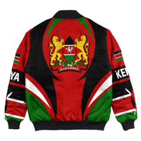 Bomber jacket back with Kenya crest and flag stripes, ribbed hem and cuffs