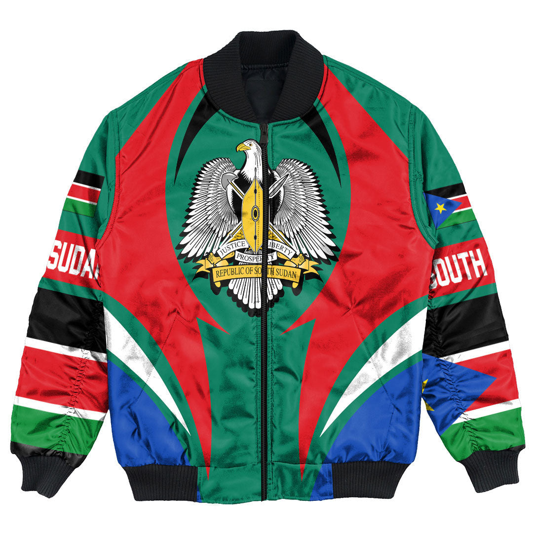 Wonder Print Shop Clothing - South Sudan Action Flag Bomber Jacket RLT7 - Wonder Print Shop