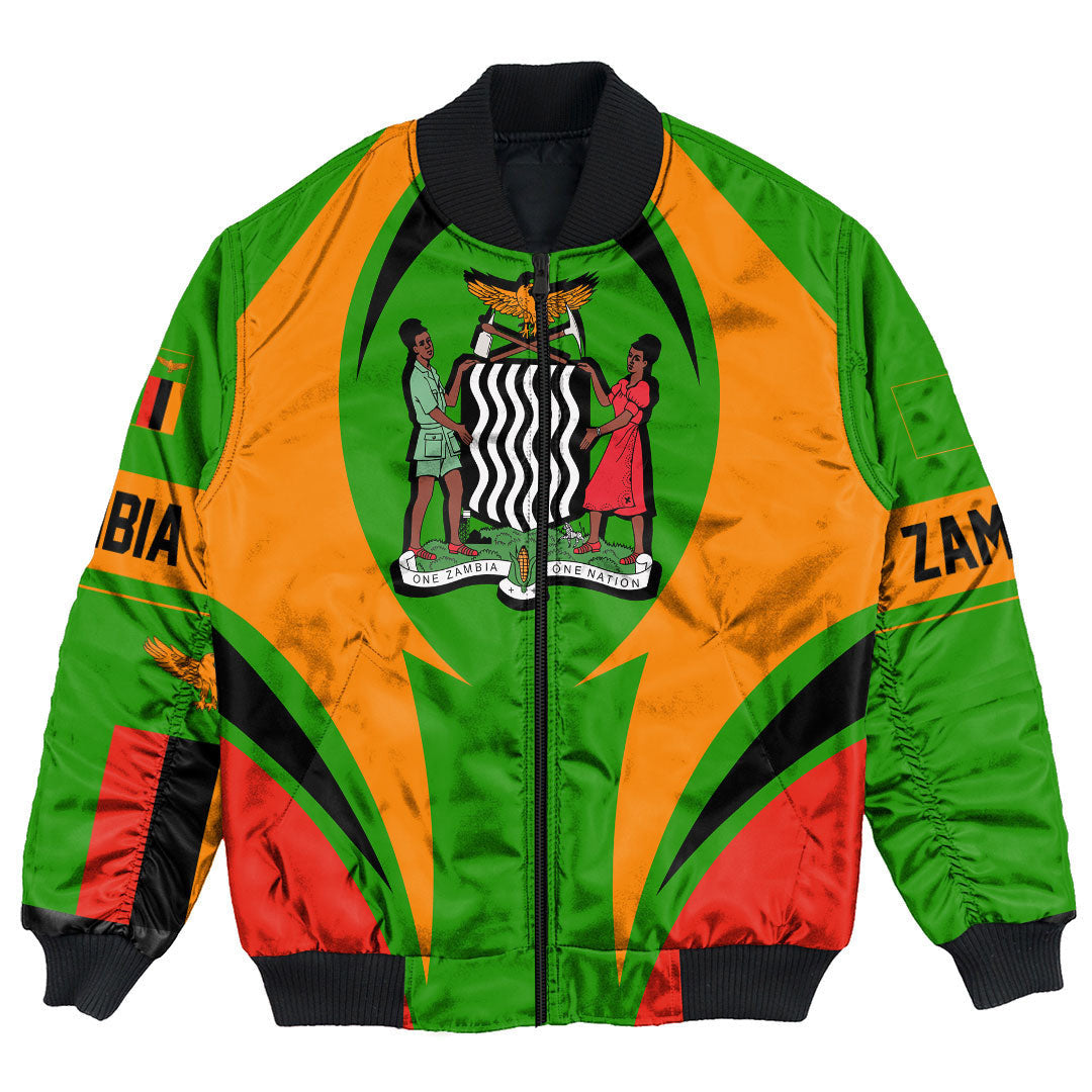 Wonder Print Shop Clothing - Zambia Action Flag Bomber Jacket RLT7 - Wonder Print Shop