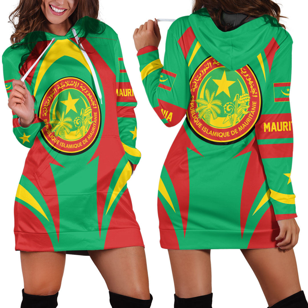 Wonder Print Shop Clothing - Mauritania Action Flag Hoodie Dress RLT7 - Wonder Print Shop