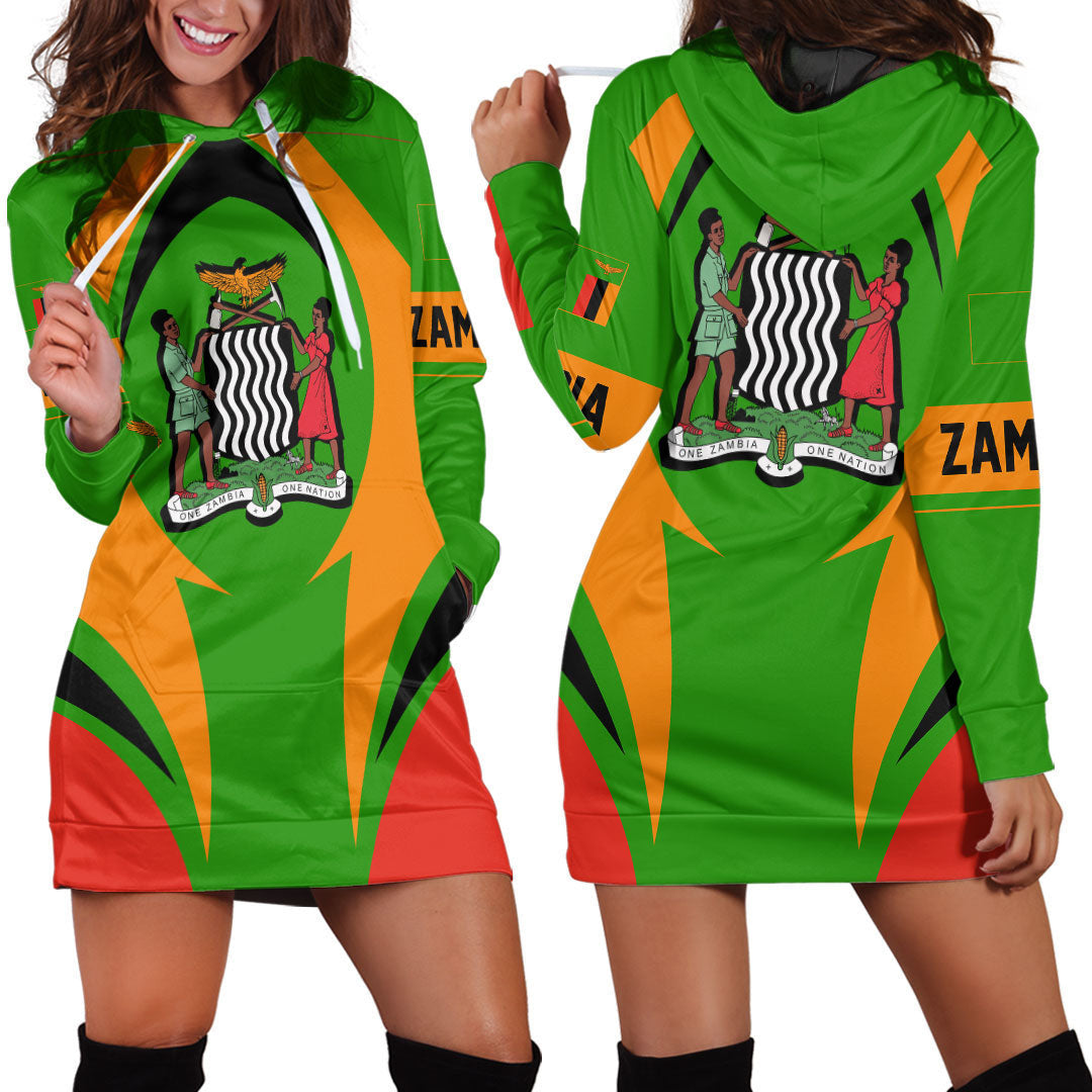 Wonder Print Shop Clothing - Zambia Action Flag Hoodie Dress RLT7 - Wonder Print Shop