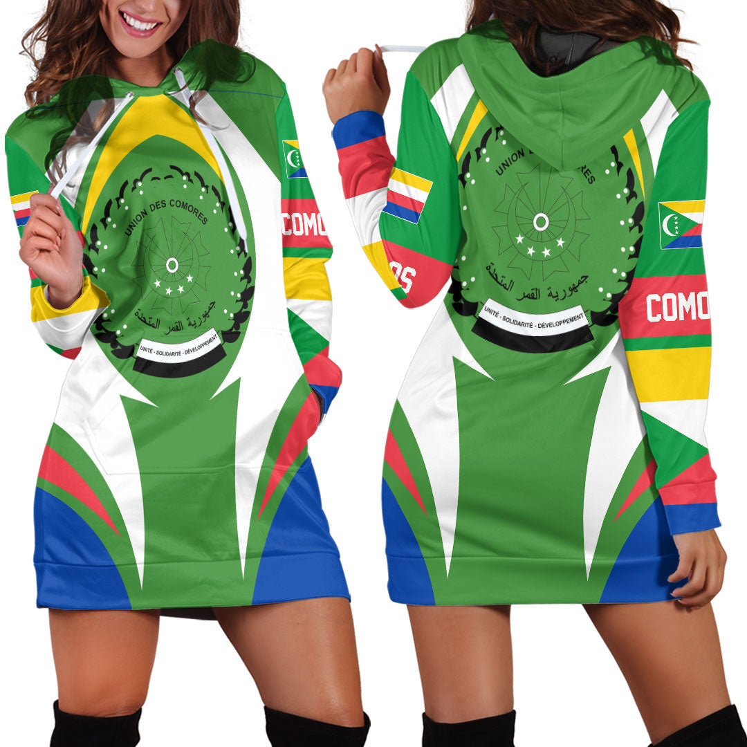 Wonder Print Shop Clothing - Comoros Action Flag Hoodie Dress RLT7 - Wonder Print Shop