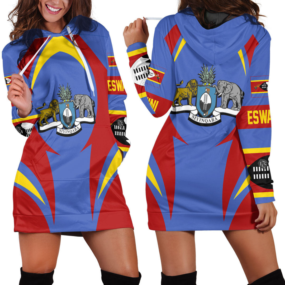 Wonder Print Shop Clothing - Eswatini Action Flag Hoodie Dress RLT7 - Wonder Print Shop